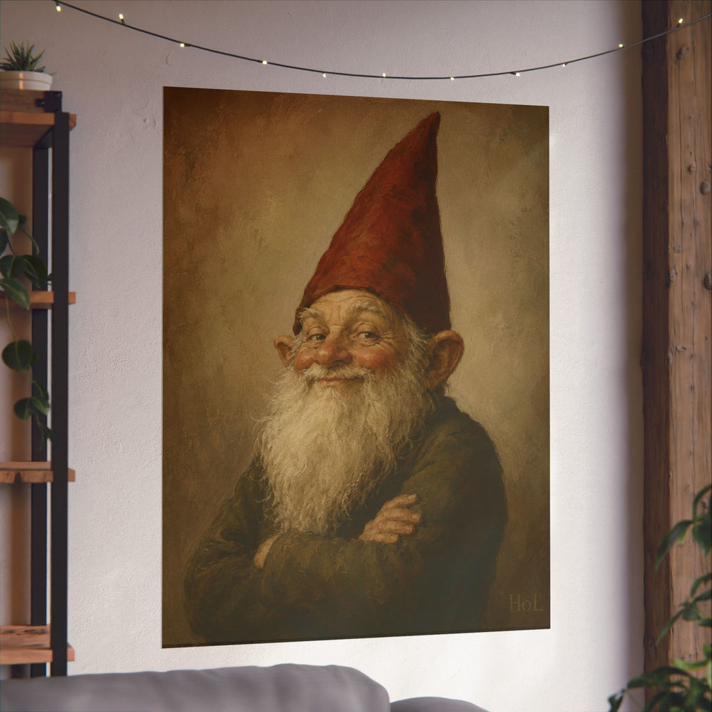 Vintage Smiling Gnome Poster — Matte Vertical Wall Art