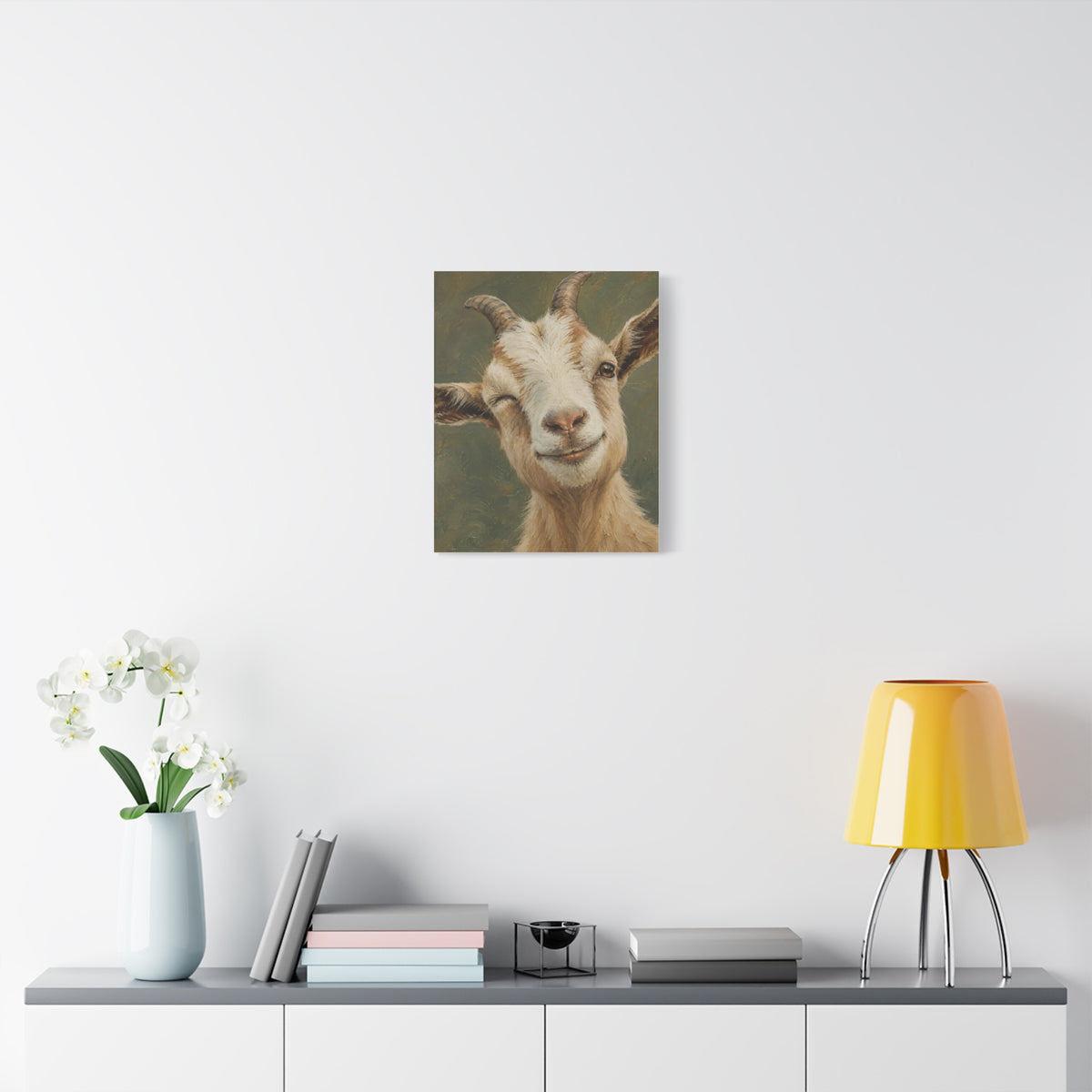 Winking Goat Canvas Art – Matte Stretched Farm Animal Wall Decor
