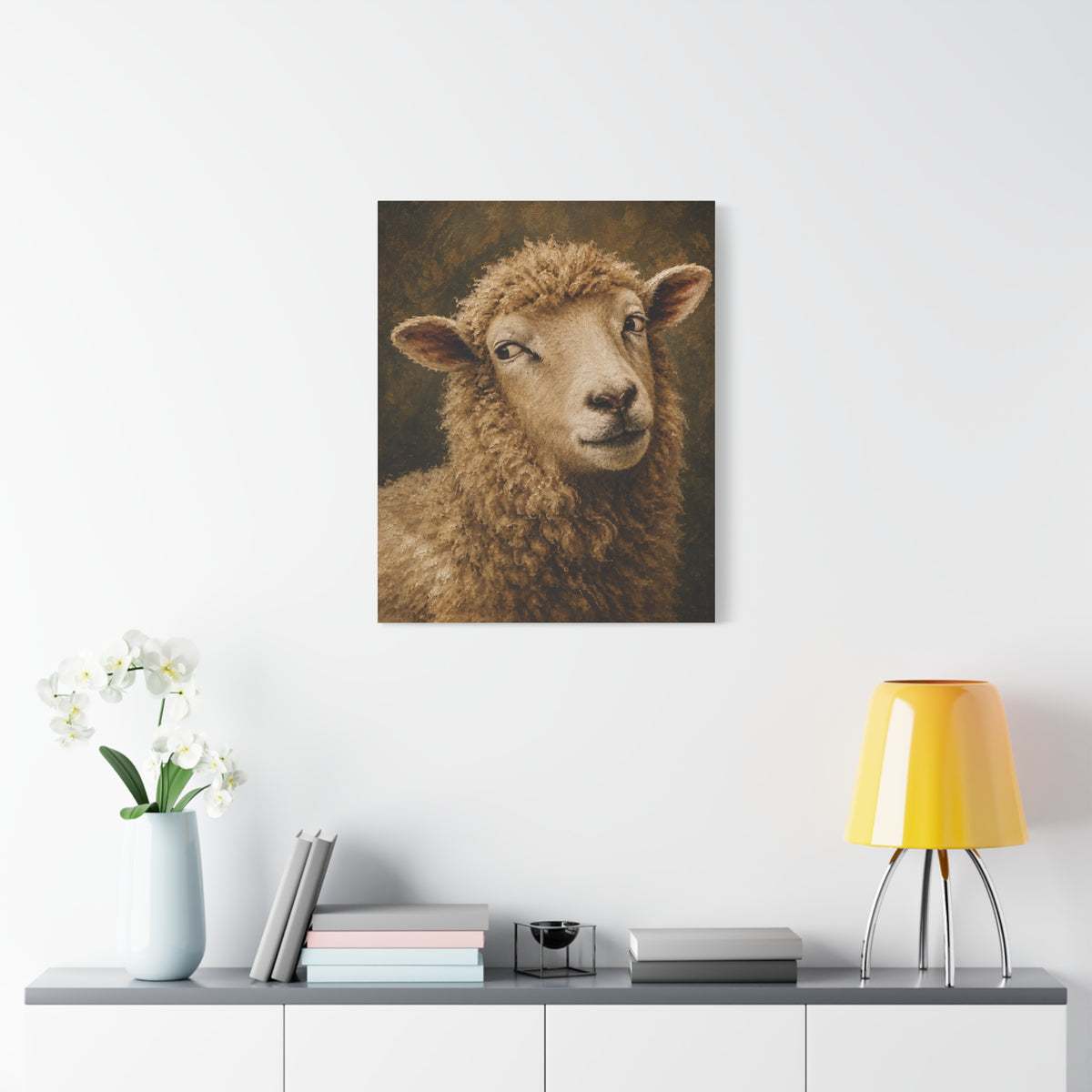 Playful Sheep Portrait Canvas Print — Rustic Farmhouse Wall Art