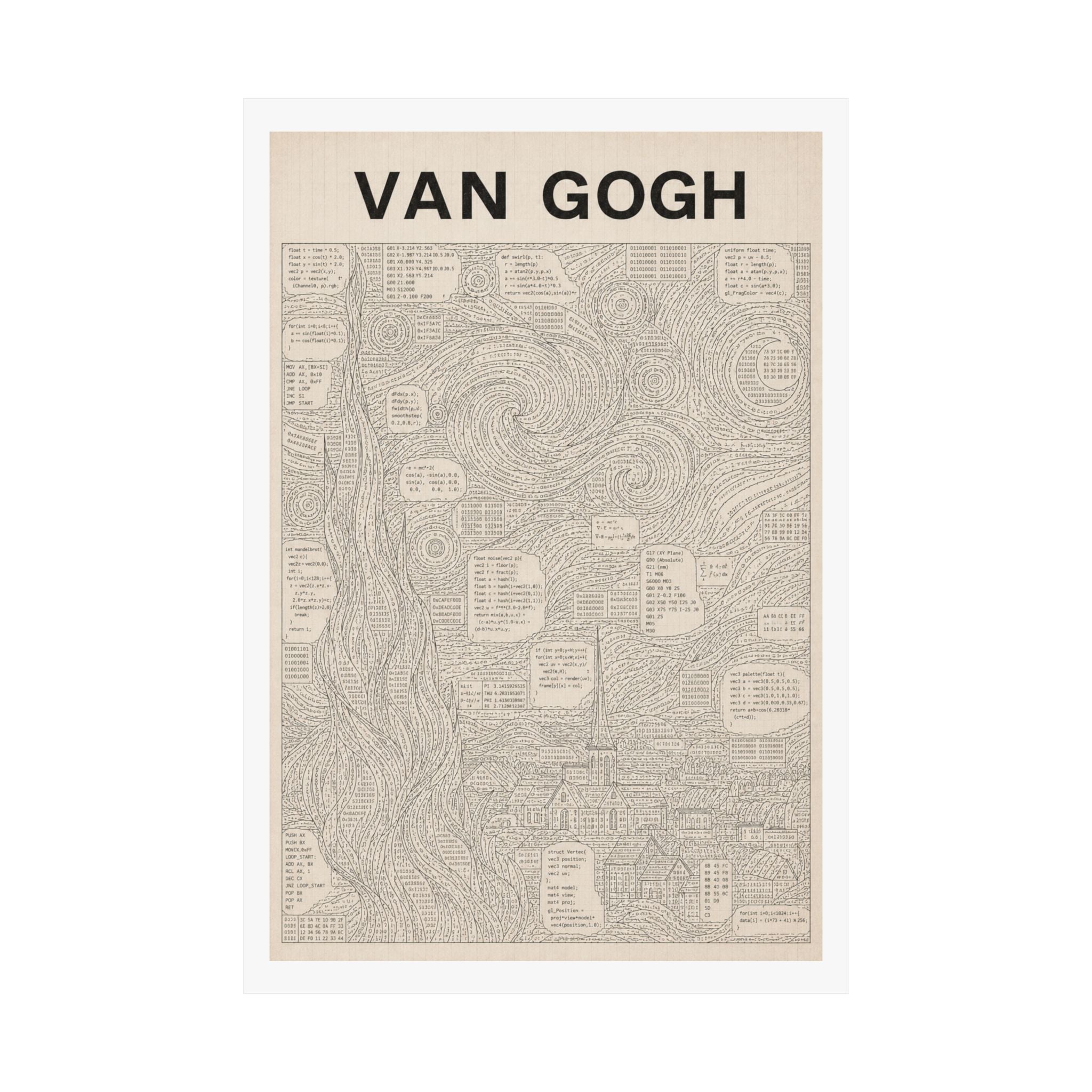 Van Gogh Coded Art Print | Abstract Programmed Flowchart Poster | Tech & Fine Art Fusion