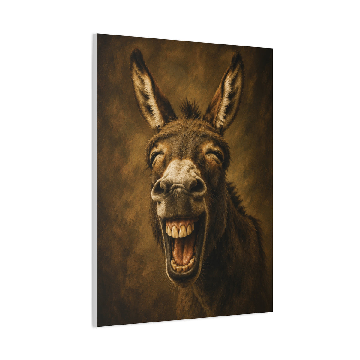 Laughing Donkey Matte Canvas Art – Humorous Animal Wall Décor, Stretched 1.25"